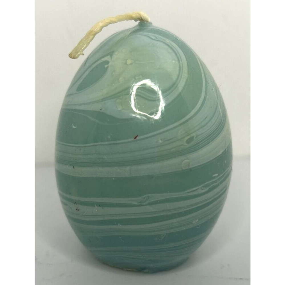 Vintage HSI Blue Green Swirl Easter Egg Candle 2.5" SKU H344